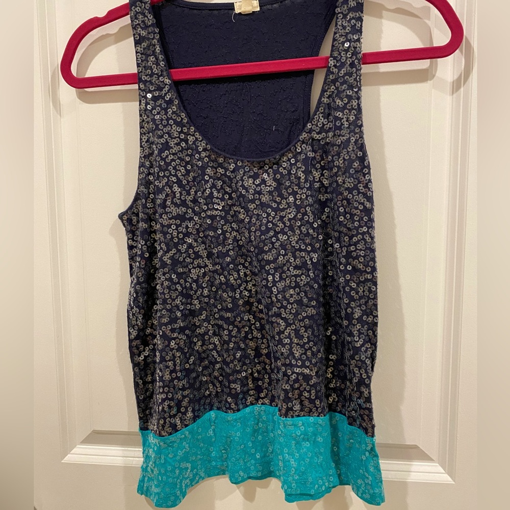 J. Crew Navy & Teal Sequin Tanktop Size XS